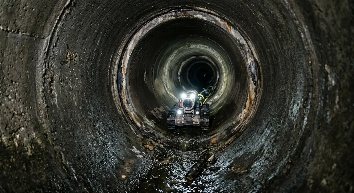 Robotic sewer camera inspecting pipe interior for Sewer Line Repair in Plymouth